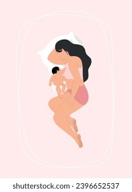 mother breastfeeding baby on pink background