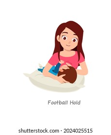 mother breastfeeding baby with pose named football hold
