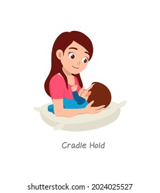 Mother Breastfeeding Baby With Pose Named Cradle Hold