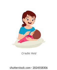 Mother Breastfeeding Baby With Pose Named Cradle Hold