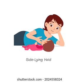 Mother Breastfeeding Baby With Pose Named Side Lying Hold