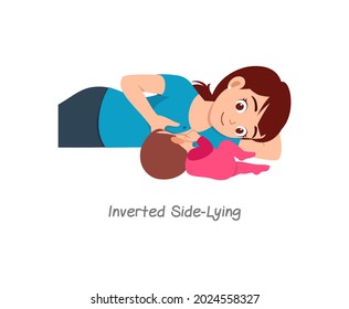 Mother Breastfeeding Baby With Pose Named Inverted Side Lying