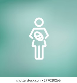 Mother breastfeeding her baby icon thin line for web and mobile, modern minimalistic flat design. Vector white icon on gradient mesh background.