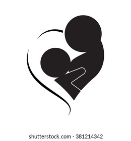 Mother Breastfeeding Her Baby Symbol.  Newborn Nurse Vector Icon Or Logo