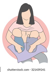 A Mother Breastfeeding Her Twins: Upright Latch