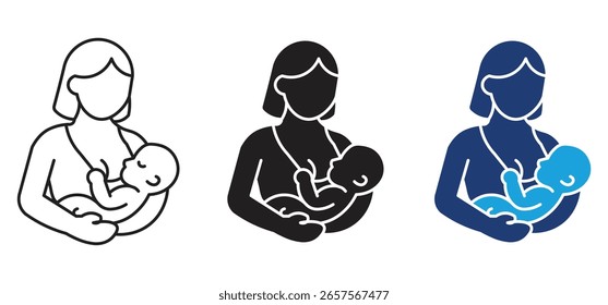 Conjunto de iconos de lactancia materna de la madre, Ilustración vectorial .