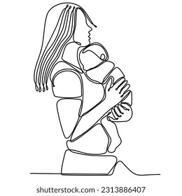 Mother breastfeeding newborn baby one line art colorful elements. Continuous line drawing of newborn, motherhood, family, love, child, breastfeeding, healthy lifestyle.