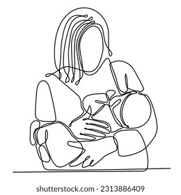 Mother breastfeeding newborn baby one line art colorful elements. Continuous line drawing of newborn, motherhood, family, love, child, breastfeeding, healthy lifestyle.