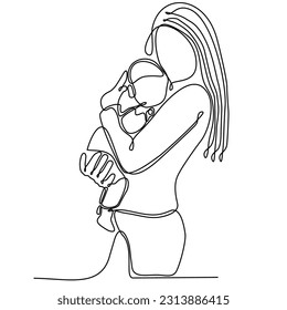 Mother breastfeeding newborn baby one line art colorful elements. Continuous line drawing of newborn, motherhood, family, love, child, breastfeeding, healthy lifestyle.