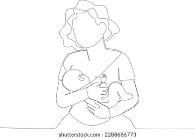 A mother breastfeeds her baby. Pregnant and breastfeeding one-line drawing