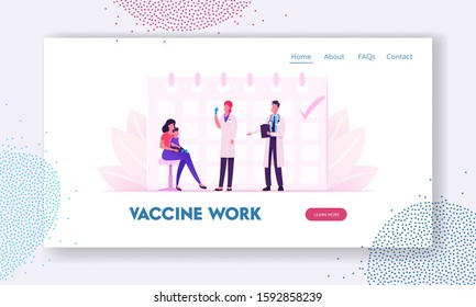 Mother Bring Little Baby to Hospital for Vaccination Website Landing Page. Doctor Prepare Vaccine in Syringe for Shooting. Immunity Health Care Web Page Banner. Cartoon Flat Vector Illustration