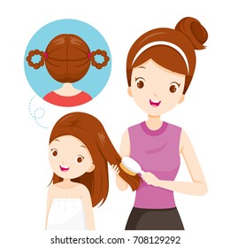 Mother Brushing Daughter Hair, Salon, Hairdressing, Hairdo, Barber, Beauty