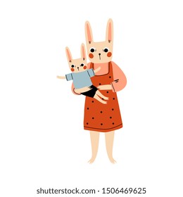 Mother Bunny and her Kid, Loving Parent Animal and Adorable Child Humanized Characters Vector Illustration