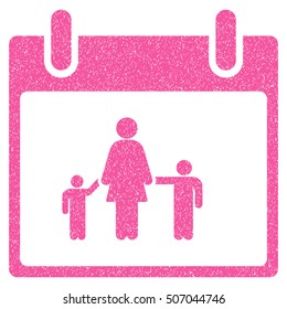 Mother Calendar Day grainy textured icon for overlay watermark stamps. Flat symbol with scratched texture. Dotted vector pink ink rubber seal stamp with grunge design on a white background.