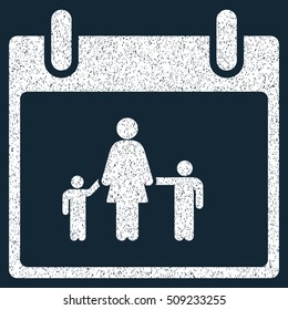 Mother Calendar Day grainy textured icon for overlay watermark stamps. Flat symbol with scratched texture. Dotted vector white ink rubber seal stamp with grunge design on a dark blue background.