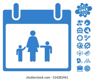 Mother Calendar Day icon with bonus configuration icon set. Vector illustration style is flat iconic symbols, cobalt, white background.