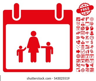 Mother Calendar Day icon with bonus calendar and time management clip art. Vector illustration style is flat iconic symbols, red, white background.