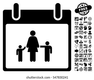 Mother Calendar Day icon with bonus calendar and time management pictograph collection. Vector illustration style is flat iconic symbols, black, white background.