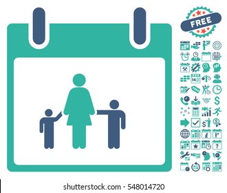 Mother Calendar Day icon with bonus calendar and time management images. Vector illustration style is flat iconic symbols, cobalt and cyan, white background.
