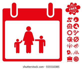 Mother Calendar Day icon with bonus options design elements. Vector illustration style is flat iconic symbols, red, white background.