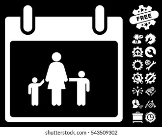 Mother Calendar Day pictograph with bonus tools icon set. Vector illustration style is flat iconic symbols, white, black background.