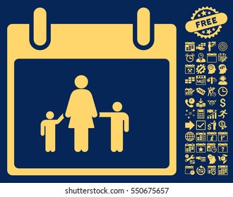 Mother Calendar Day pictograph with bonus calendar and time management pictures. Vector illustration style is flat iconic symbols, yellow, blue background.