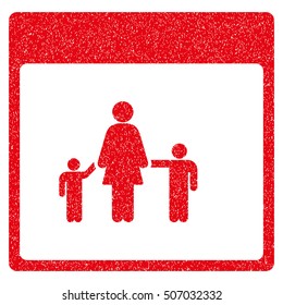 Mother Calendar Page grainy textured icon for overlay watermark stamps. Flat symbol with dust texture. Dotted vector red ink rubber seal stamp with grunge design on a white background.