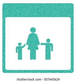 Mother Calendar Page grainy textured icon for overlay watermark stamps. Flat symbol with scratched texture. Dotted vector cyan ink rubber seal stamp with grunge design on a white background.