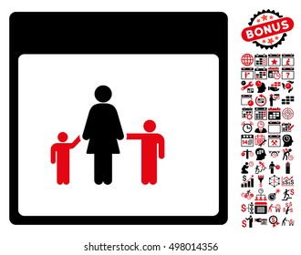 Mother Calendar Page icon with bonus calendar and time management pictograph collection. Vector illustration style is flat iconic symbols, intensive red and black, white background.