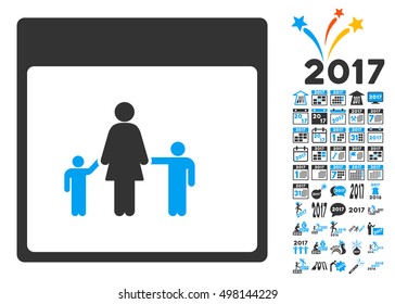 Mother Calendar Page icon with bonus calendar and time management pictograph collection. Vector illustration style is flat iconic symbols, blue and gray colors, white background.