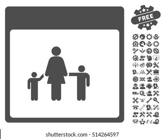 Mother Calendar Page icon with bonus service symbols. Vector illustration style is flat iconic symbols, gray, white background.