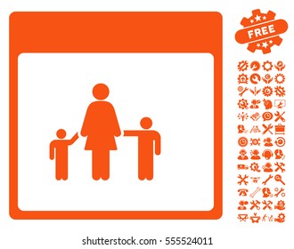 Mother Calendar Page icon with bonus configuration design elements. Vector illustration style is flat iconic symbols, orange, white background.