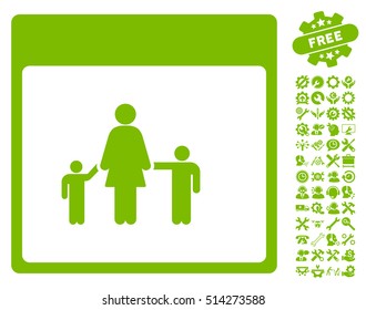 Mother Calendar Page pictograph with bonus settings graphic icons. Vector illustration style is flat iconic symbols, eco green, white background.