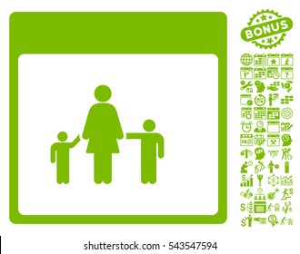 Mother Calendar Page pictograph with bonus calendar and time management pictograph collection. Vector illustration style is flat iconic symbols, eco green, white background.