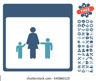 Mother Calendar Page pictograph with bonus service graphic icons. Vector illustration style is flat iconic symbols, cyan and blue, white background.
