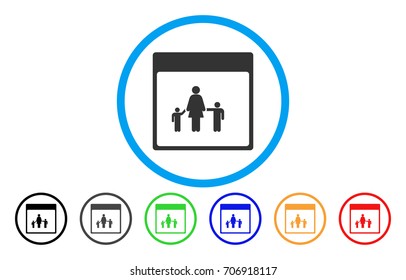 Mother Calendar Page vector rounded icon. Image style is a flat gray icon symbol inside a blue circle. Bonus color versions are gray, black, blue, green, red, orange.