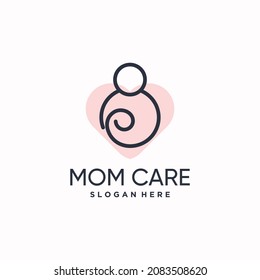 Mother care logo design with creative line art concept Premium Vector