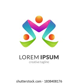 Mother care logo. Family childcare logo template with ribbon 3d shape in multiple gradient color