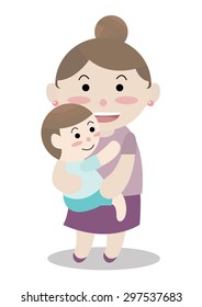 mother carry her son cartoon vector