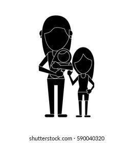 mother carrying baby and daughter pictogram