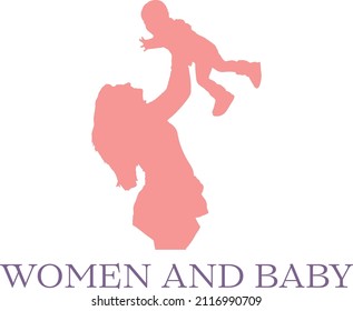 Mother Carrying Her Baby child,  in stylized symbol, logo, or emblem, maternity, illustration template.