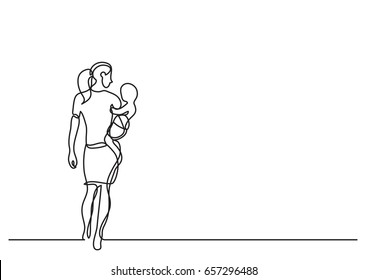 mother carrying her baby - single line drawing