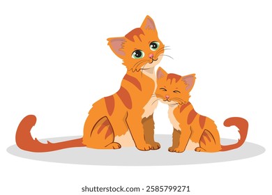 mother cat and her kitten, animal affection, vector illustration.