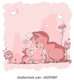 Mother Cat And Her Kitten - Baby Announcement Card