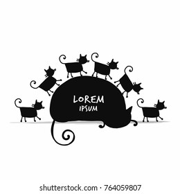 Mother cat with kittens, sketch for your design. Vector illustration
