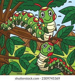 Mother Caterpillar and Baby Caterpillar Colored 