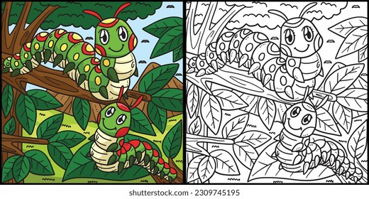 Mother Caterpillar Baby Caterpillar Illustration