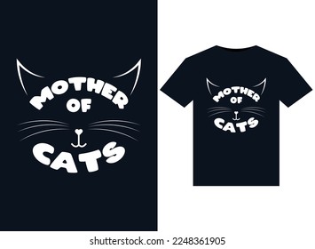 MOTHER OF CATS illustrations for print-ready T-Shirts design