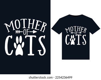 MOTHER OF CATS illustrations for print-ready T-Shirts design