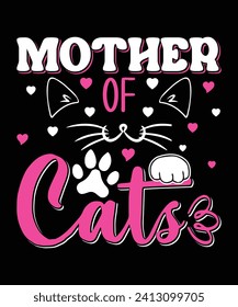 Mother of cats t shirt design. vector illustration
